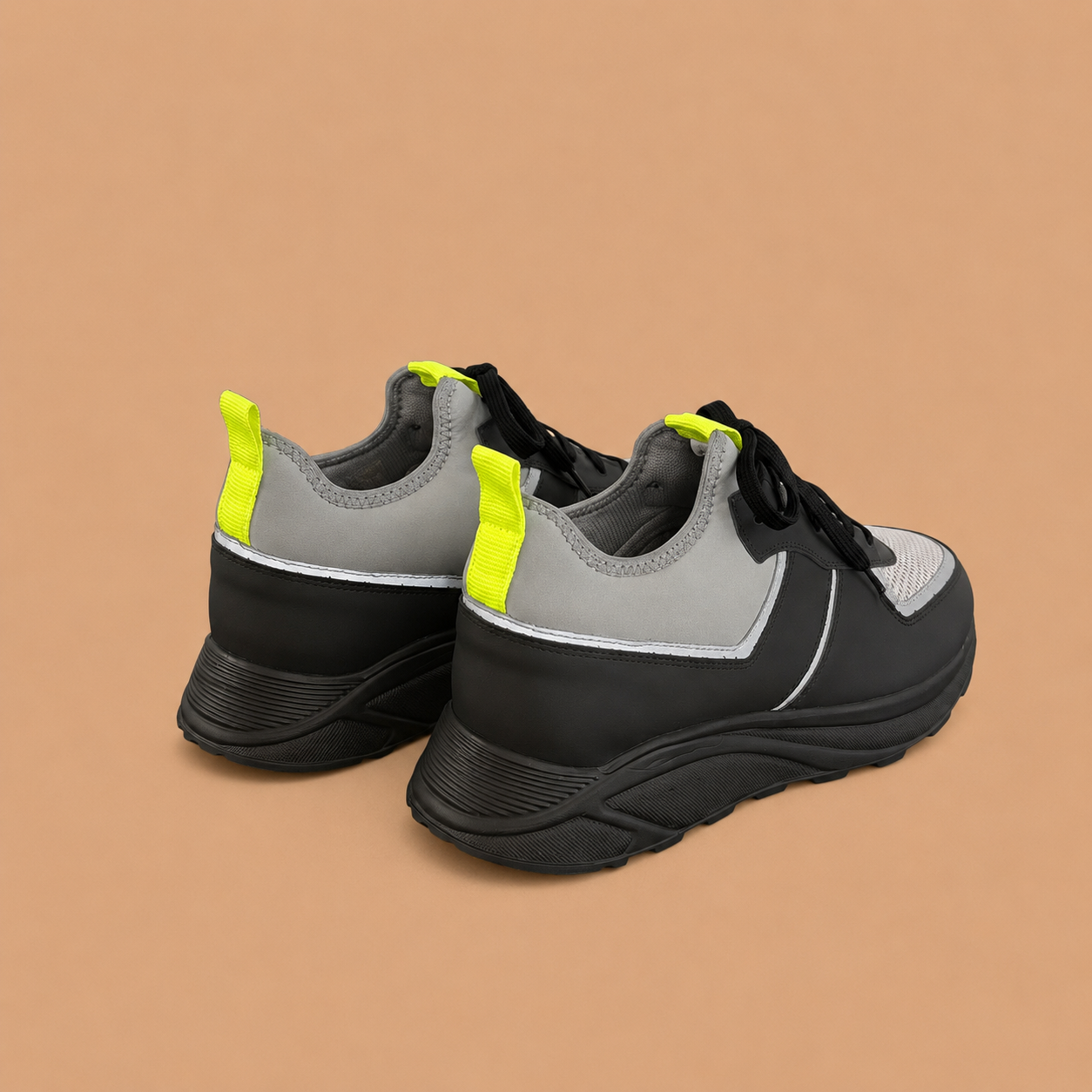 BULLETTO Black-Grey-Neon Hybrid Mesh Runner