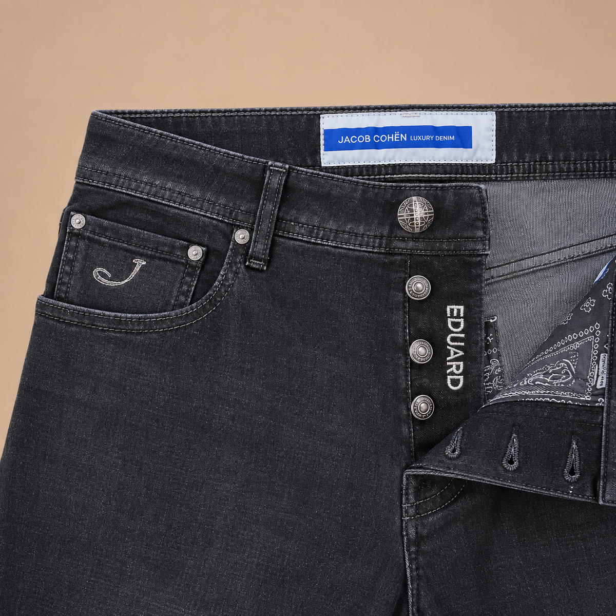 JACOB COHEN EDUARD Horse Hair Badge 5 Pocket Jeans - Grey.