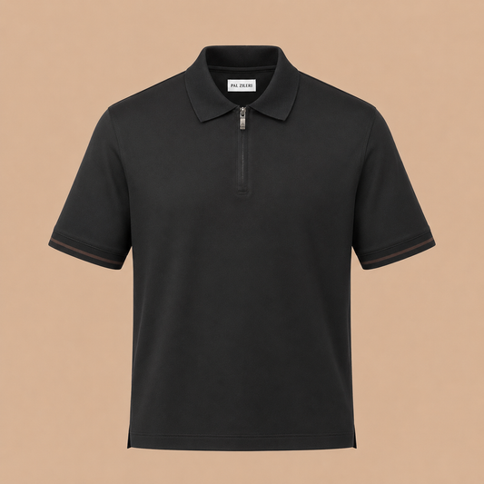 PAL ZILERI Mercerised Zip Trim Detail Polo - Black / Brown