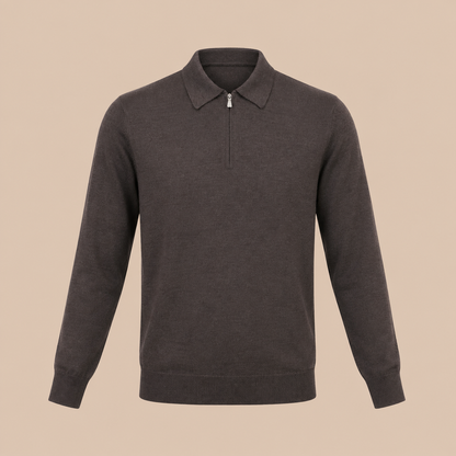 Gran Sasso Zip Merino Knitwear Polo- Brown