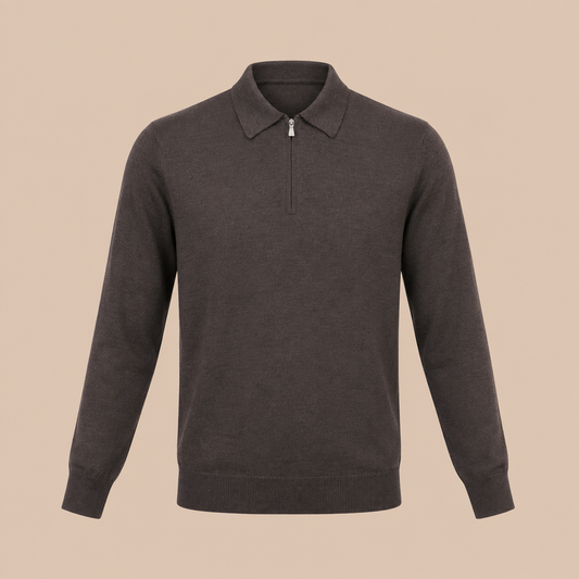 Gran Sasso Zip Merino Knitwear Polo- Brown