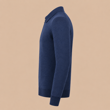 GRAN SASSO Zip Merino Knitwear Polo - Mid Blue