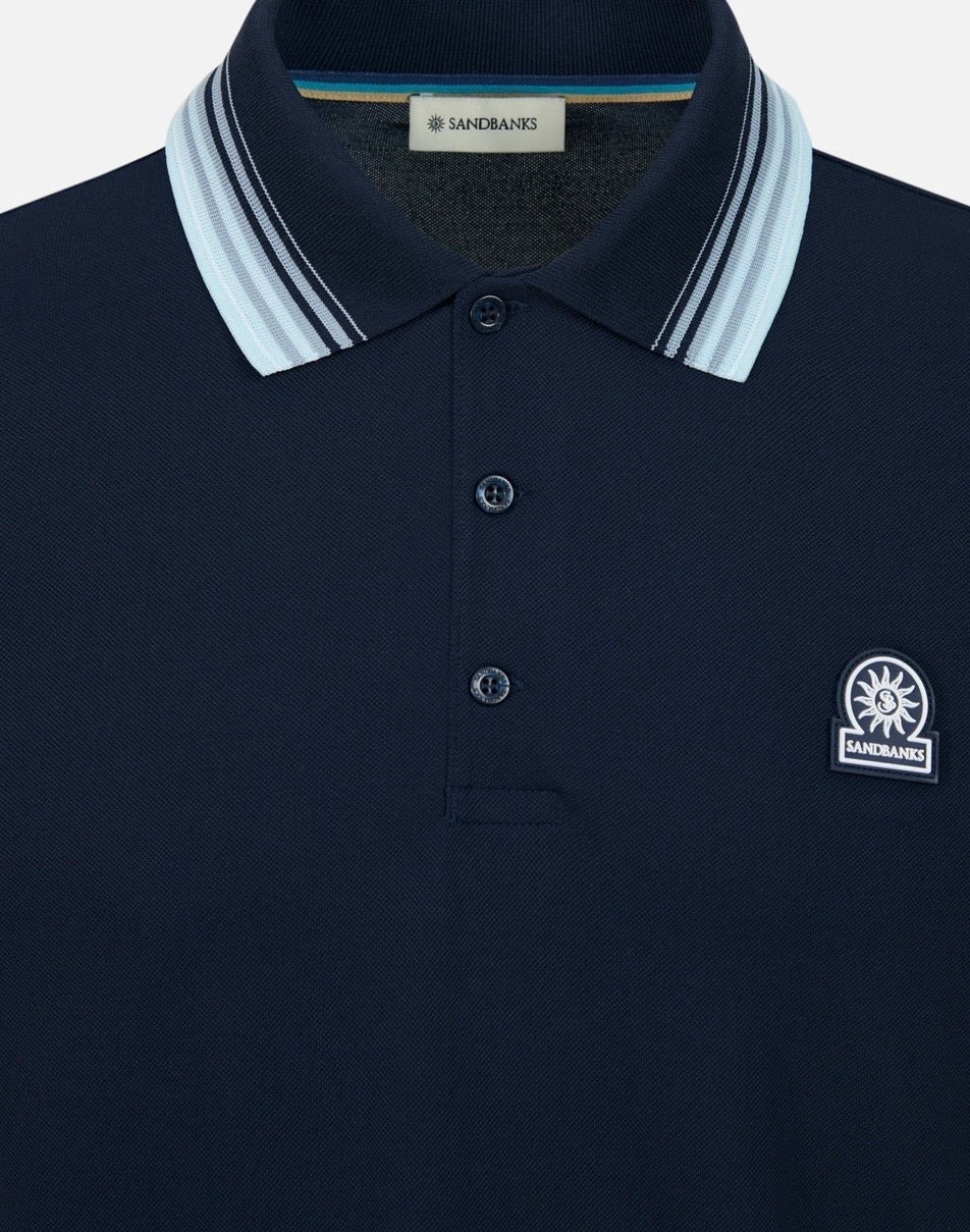 Sandbanks stripe collar and cuff polo navy