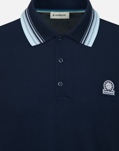 Sandbanks stripe collar and cuff polo navy