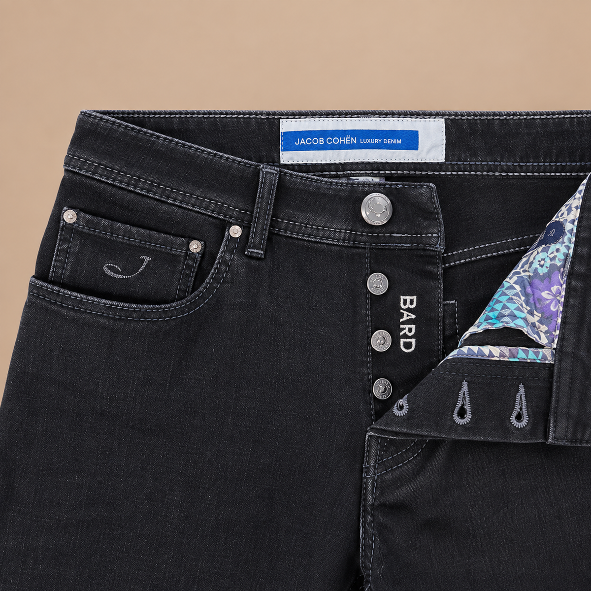 JACOB COHEN Bard Horse Hair Badge 5 pocket Jeans - Black.