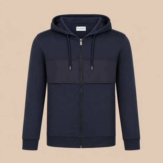 PAL ZILERI Jersey Tech Zip Hoodie - Navy