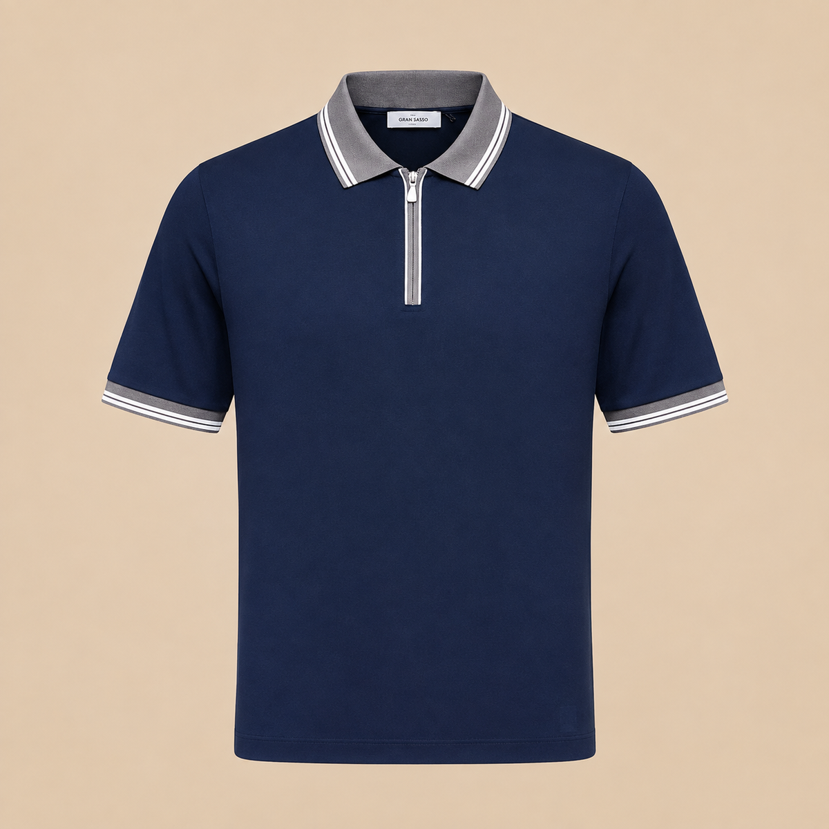Gran Sasso Mercerized Cotton Piquet Polo - Navy / Stone