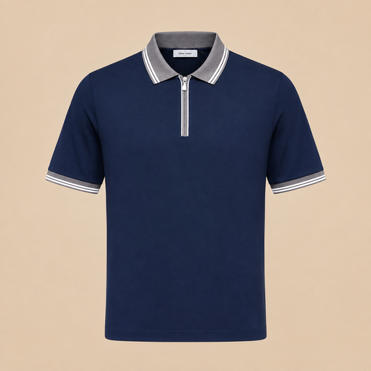 Gran Sasso Mercerized Cotton Piquet Polo - Navy / Stone