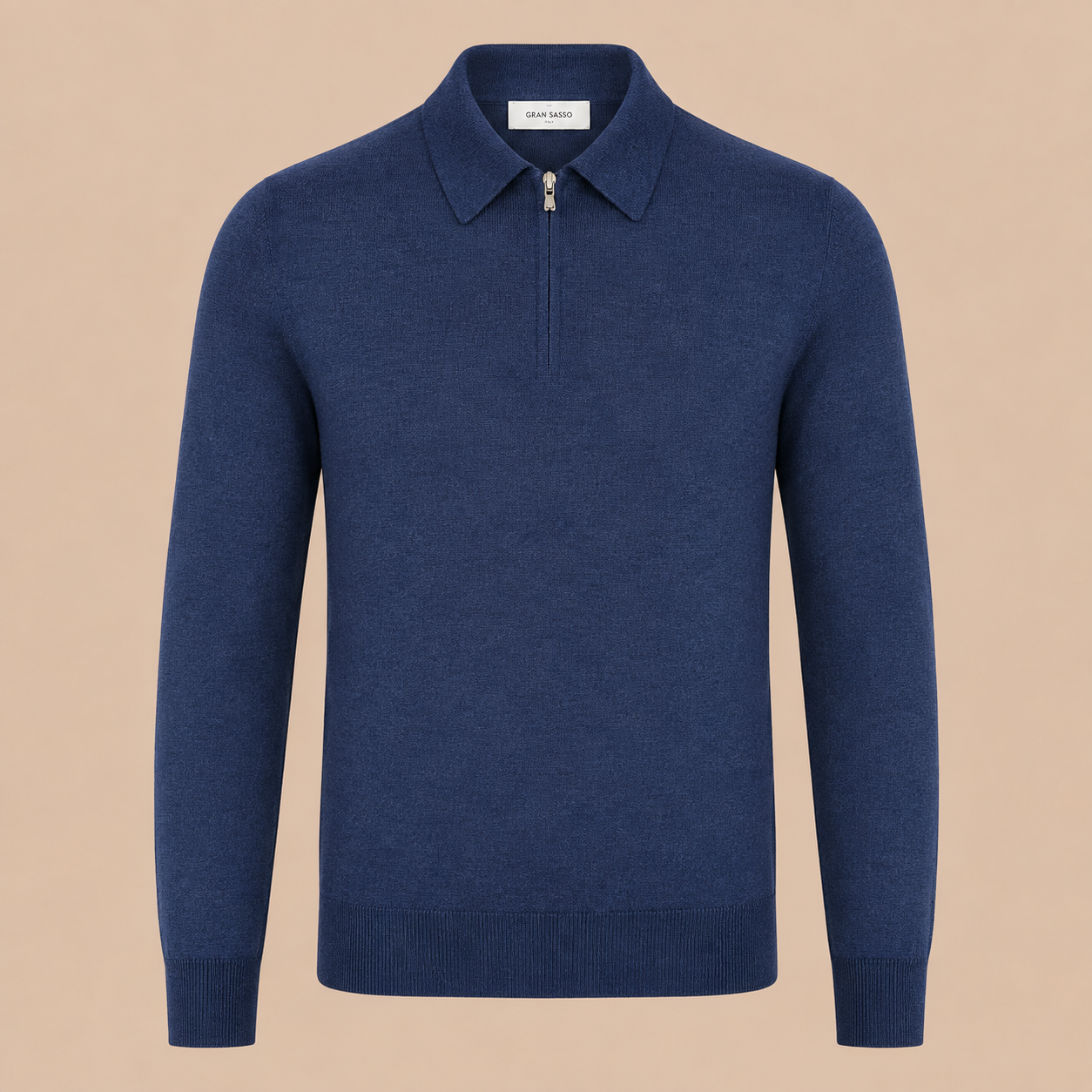 GRAN SASSO Zip Merino Knitwear Polo - Mid Blue