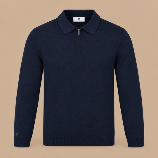 THOMAS MAINE Knit zip Polo - Navy.