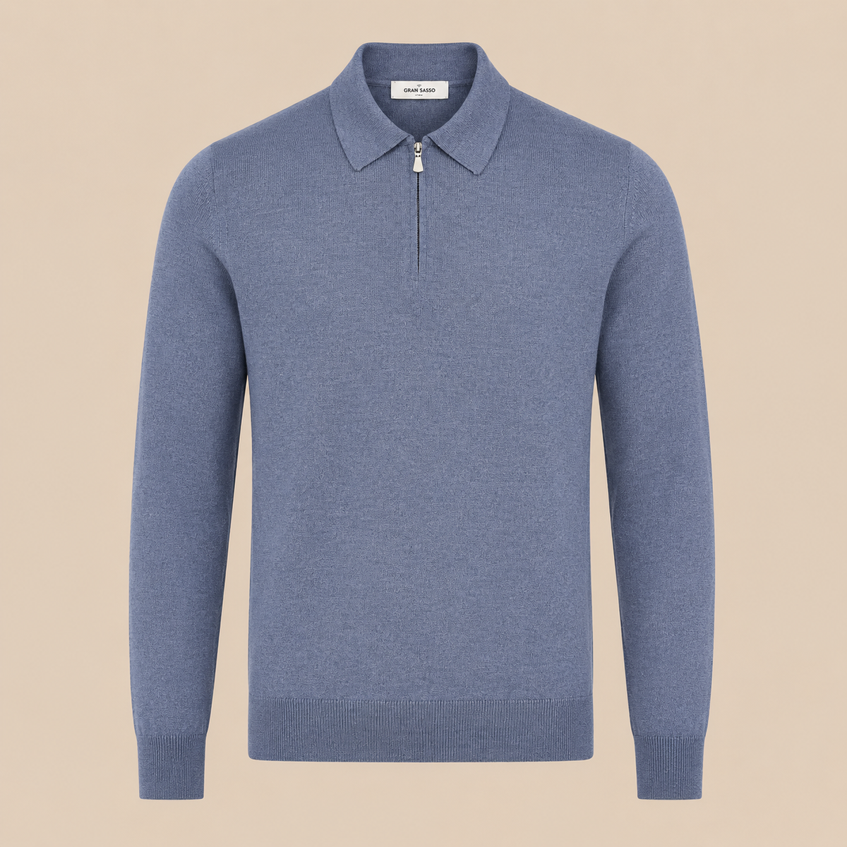 GRAN SASSO Zip Merino Knitwear Polo-Light Blue