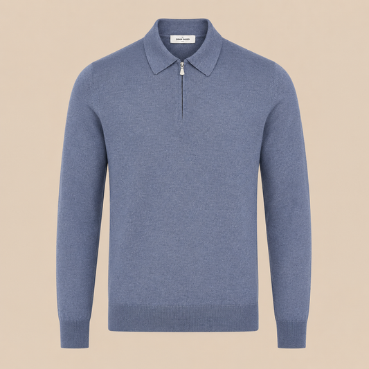 GRAN SASSO Zip Merino Knitwear Polo-Light Blue