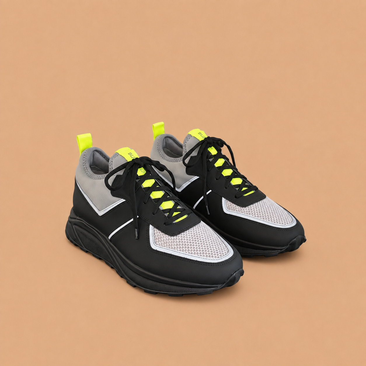 BULLETTO Black-Grey-Neon Hybrid Mesh Runner
