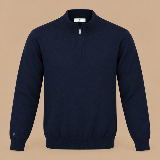 THOMAS MAINE Crew Neck 1/4 Zip Knit Navy.
