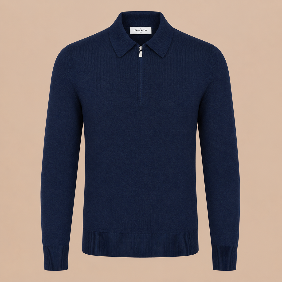 GRAN SASSO Zip Merino Knitwear Polo - Navy