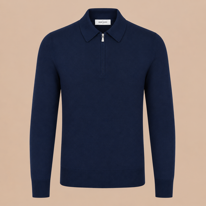 GRAN SASSO Zip Merino Knitwear Polo - Navy