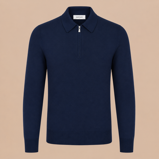 GRAN SASSO Zip Merino Knitwear Polo - Navy
