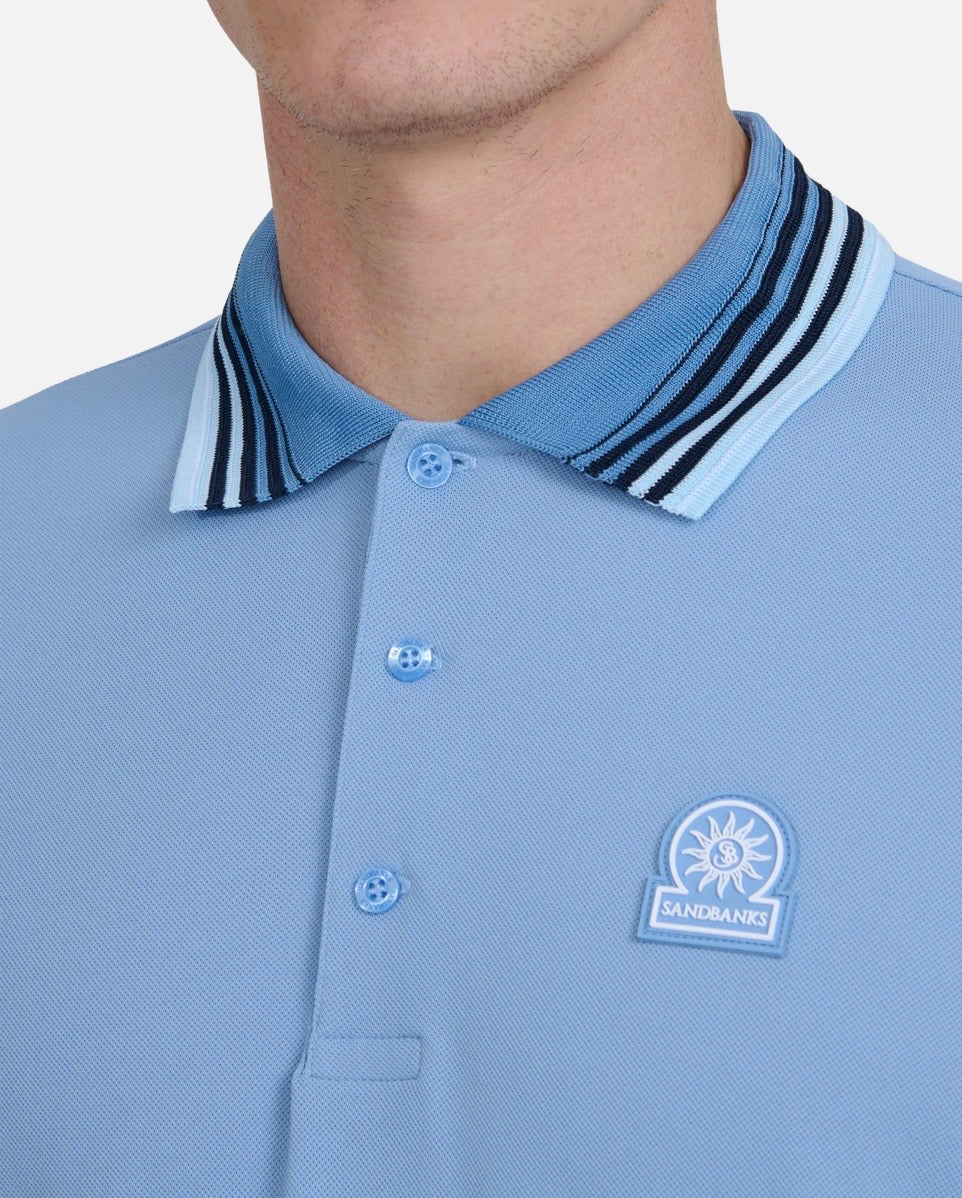 Sandbanks stripe collar and cuff polo sky