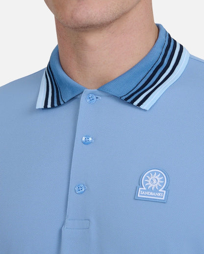 Sandbanks stripe collar and cuff polo sky