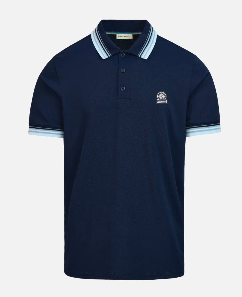 Sandbanks stripe collar and cuff polo navy