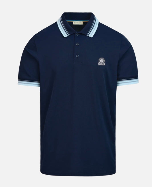 Sandbanks stripe collar and cuff polo navy