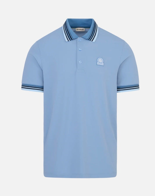 Sandbanks stripe collar and cuff polo sky