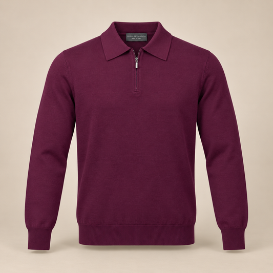 FILIPPO DE LAURENTIIS Zip Polo - Burgundy.
