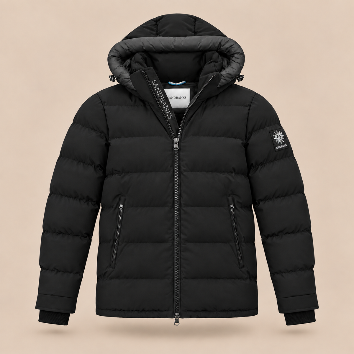 SANDBANKS Banks Puffer Jacket - Black / Grey.