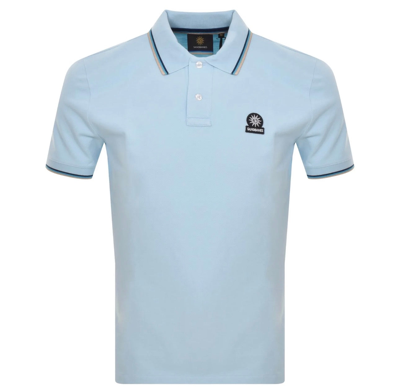 Sandbanks stripe collar and cuff polo skyblue