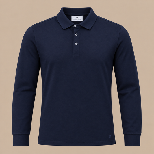 THOMAS MAINE Long Sleeve Polo - Navy.
