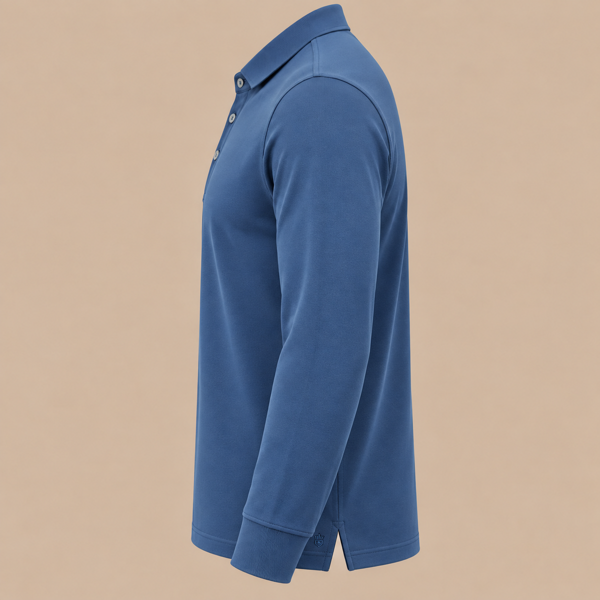 THOMAS MAINE Long Sleeve Polo - Steel Blue.