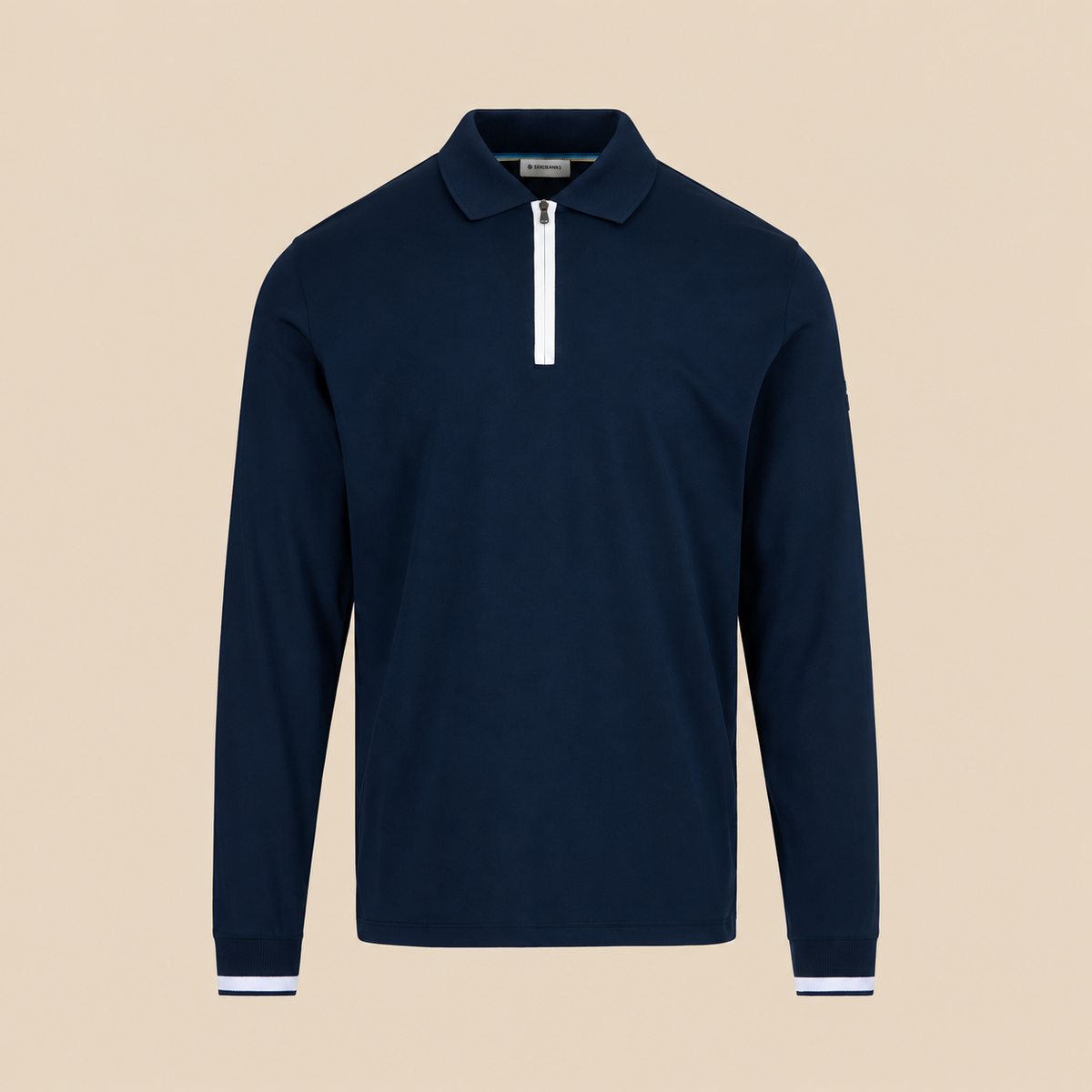 Sandbanks Silicone Zip Long Sleeve Polo Shirt - Navy