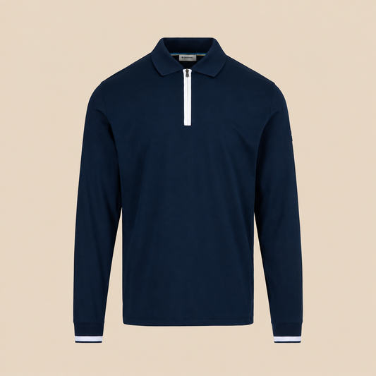 Sandbanks Silicone Zip Long Sleeve Polo Shirt - Navy