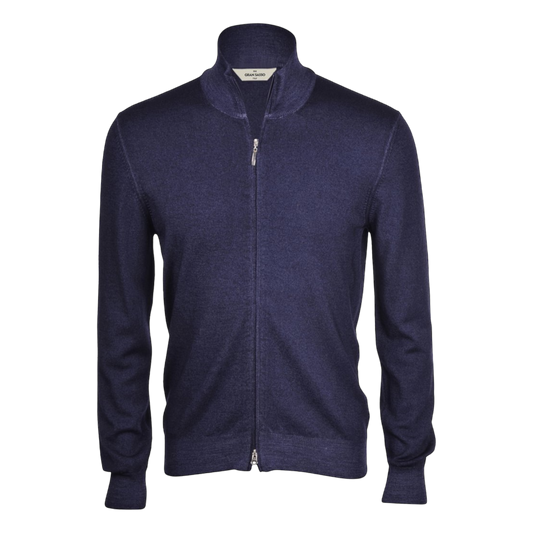 Gran Sasso Full Zip Merino Knitwear - Navy